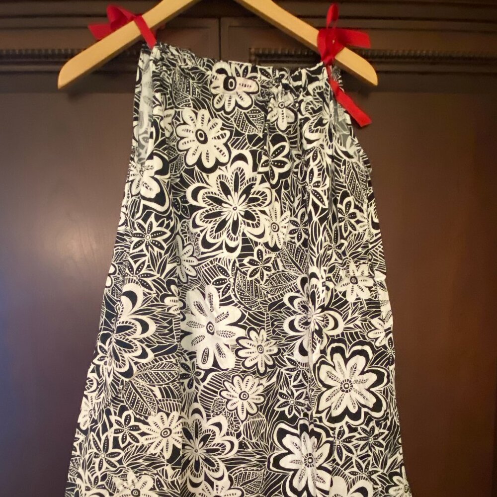Hanna Andersson Black Floral Print Sundress with Red Trim - Size 14-16 (160cm)